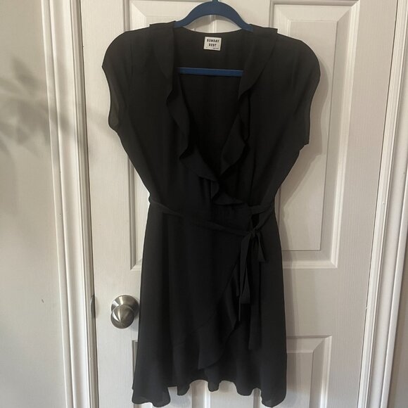 Sunday Best Savoy Black Wrap Ruffle Mini Dress LBD Size 0 - Picture 3 of 11